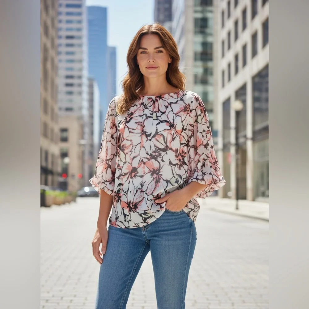 #548 Cleo Floral Print Blouse - Pink and Black - Picture 2 of 10